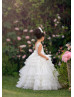 Ivory Lace Ruffled Tulle Floor Length Flower Girl Dress